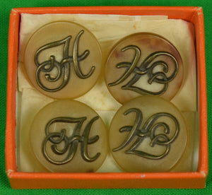 Set of 4 Hermes 'H' Monogram Horn Buttons in Box