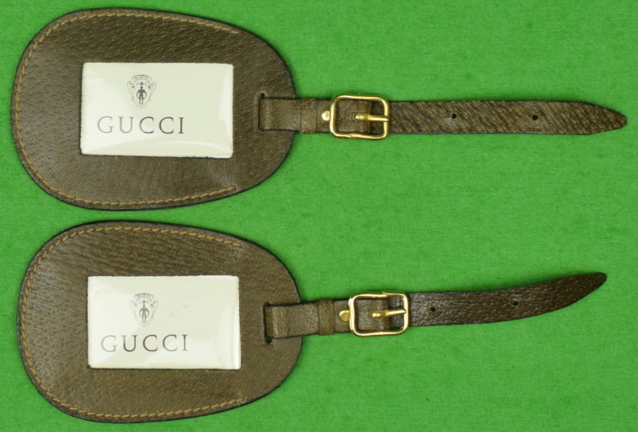 Smuk hellige Vant til Pair of Gucci Leather Luggage Tags w/ Strap & Brass Buckle (New/ Old S
