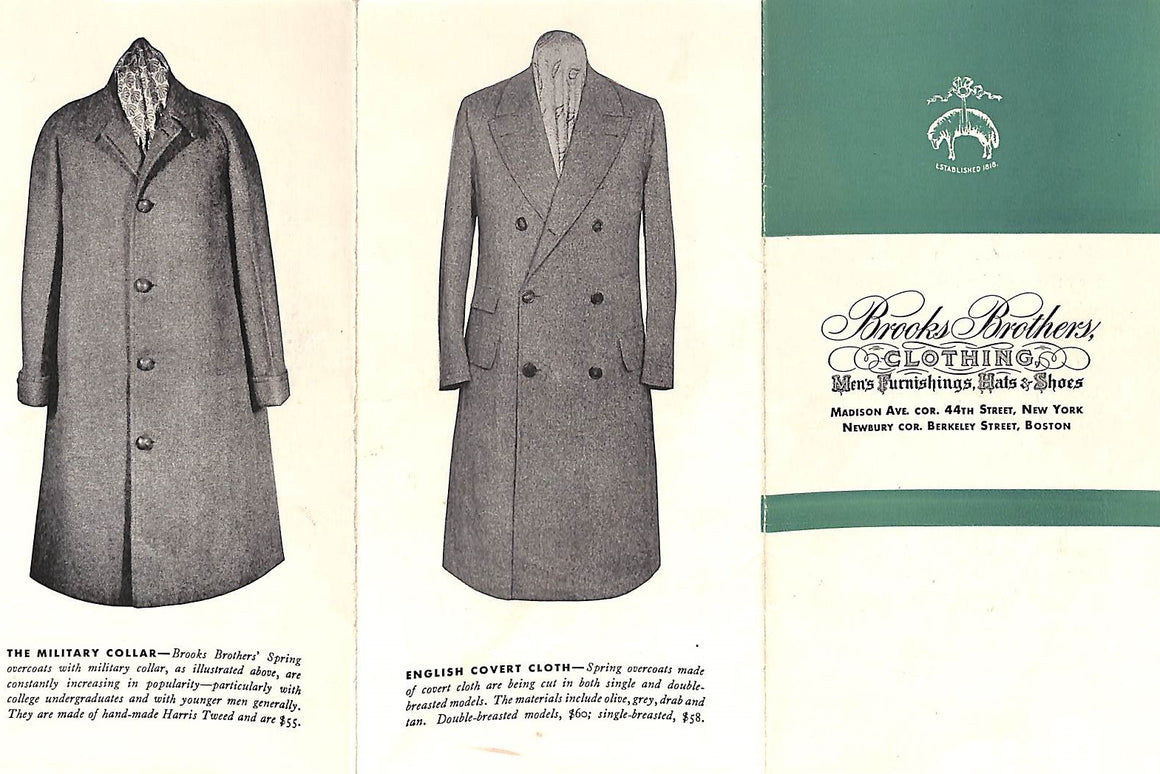 Brooks Brothers Tailored Clothing" c1940s Flyer (SOLD)