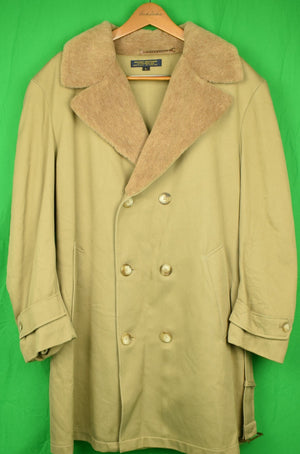 "Brooks Brothers DB 3/4 Length Cavalry Twill Belted Overcoat w/ Mouton Pile Collar Sz: L (New/ Old Stock!)"