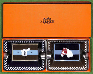 "Set x Two Hermes Couvertures Nouvelles Equestrian Mini-Ashtrays" (New in 'H' Box) (SOLD)