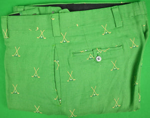 "Chipp Irish Moygashel Green Linen Trousers w/ Embroidered X'd Golf Clubs" Sz: 40