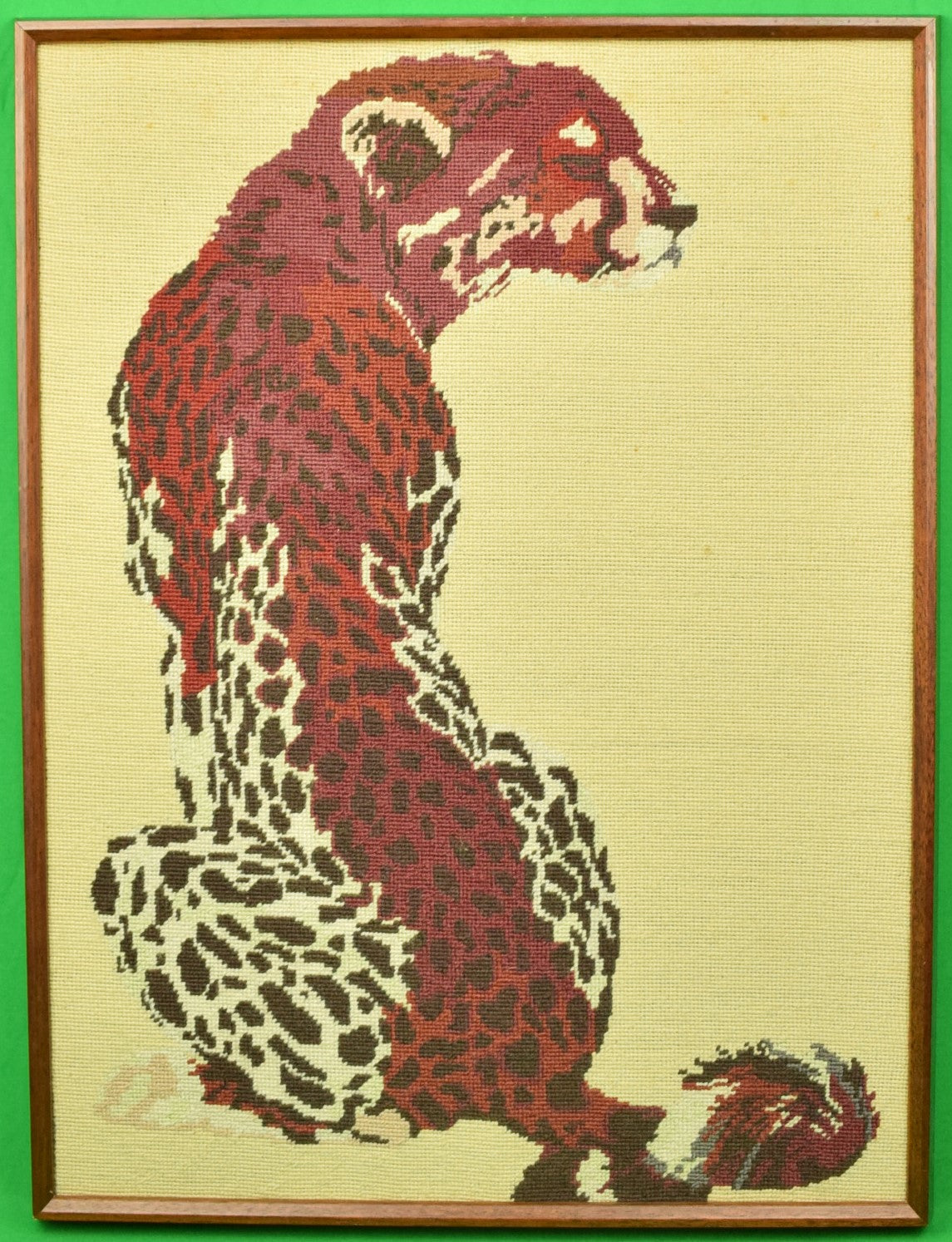"Hand-Needlepoint c1960s Cheetah Framed Panel"