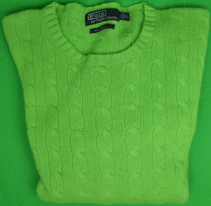 Polo by Ralph Lauren Apple Green 100% Cashmere Cable Crew Neck Sweater Sz: XL