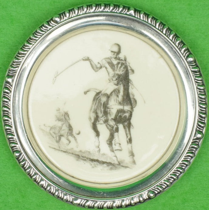 "Frank M. Whiting Enamel Polo Player Coaster w/ Sterling Rim" (SOLD)