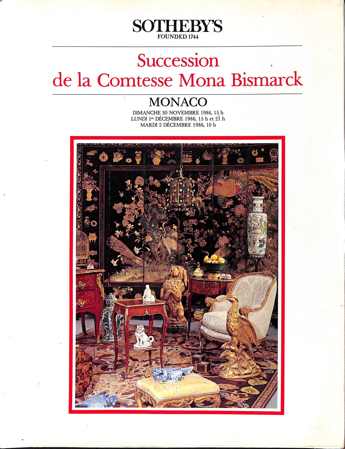 "Succession De La Comtesse Mona Bismarck" 1986 Sotheby's (SOLD)