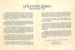 "Join Us At Shannon Lodge Bernardsville, N.J." Brochure