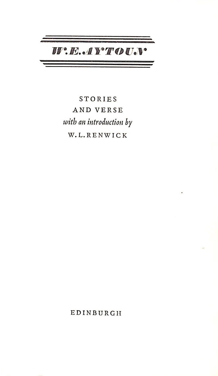 "Stories And Verse" 1964 AYTOUN, W.E.