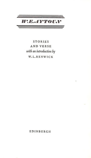 "Stories And Verse" 1964 AYTOUN, W.E.