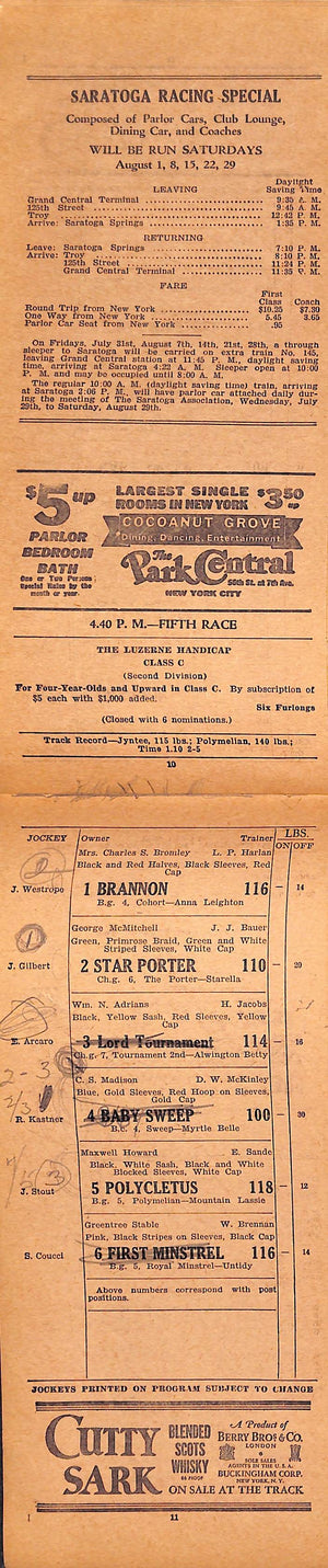 The Saratoga Association Official Programme August 21 1936