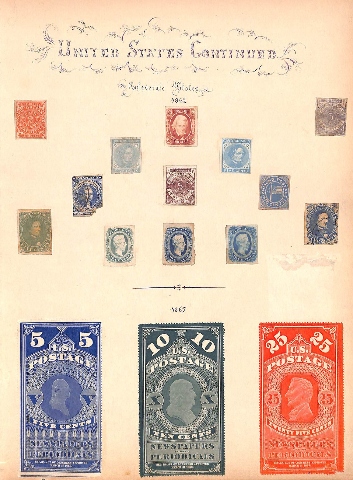 US Postage Stamps 1862 & 1865 (SOLD)