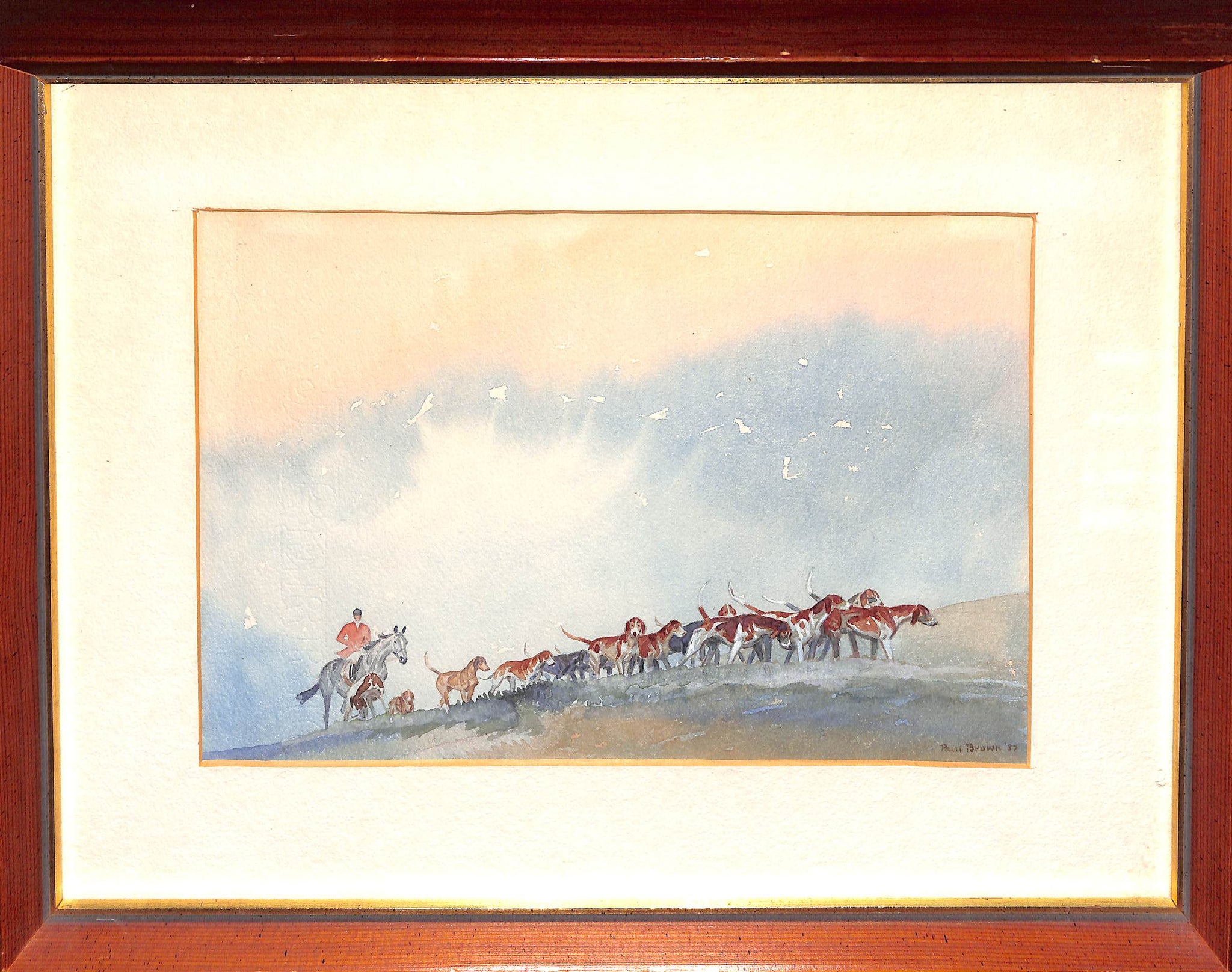 Paul Desmond Brown Huntsman w/ Pack of Hounds c1937 Watercolor