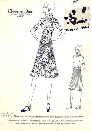 "Christian Dior No 25 Original Fashion Illustration w/ Couture Fabric Swatch" (SOLD)