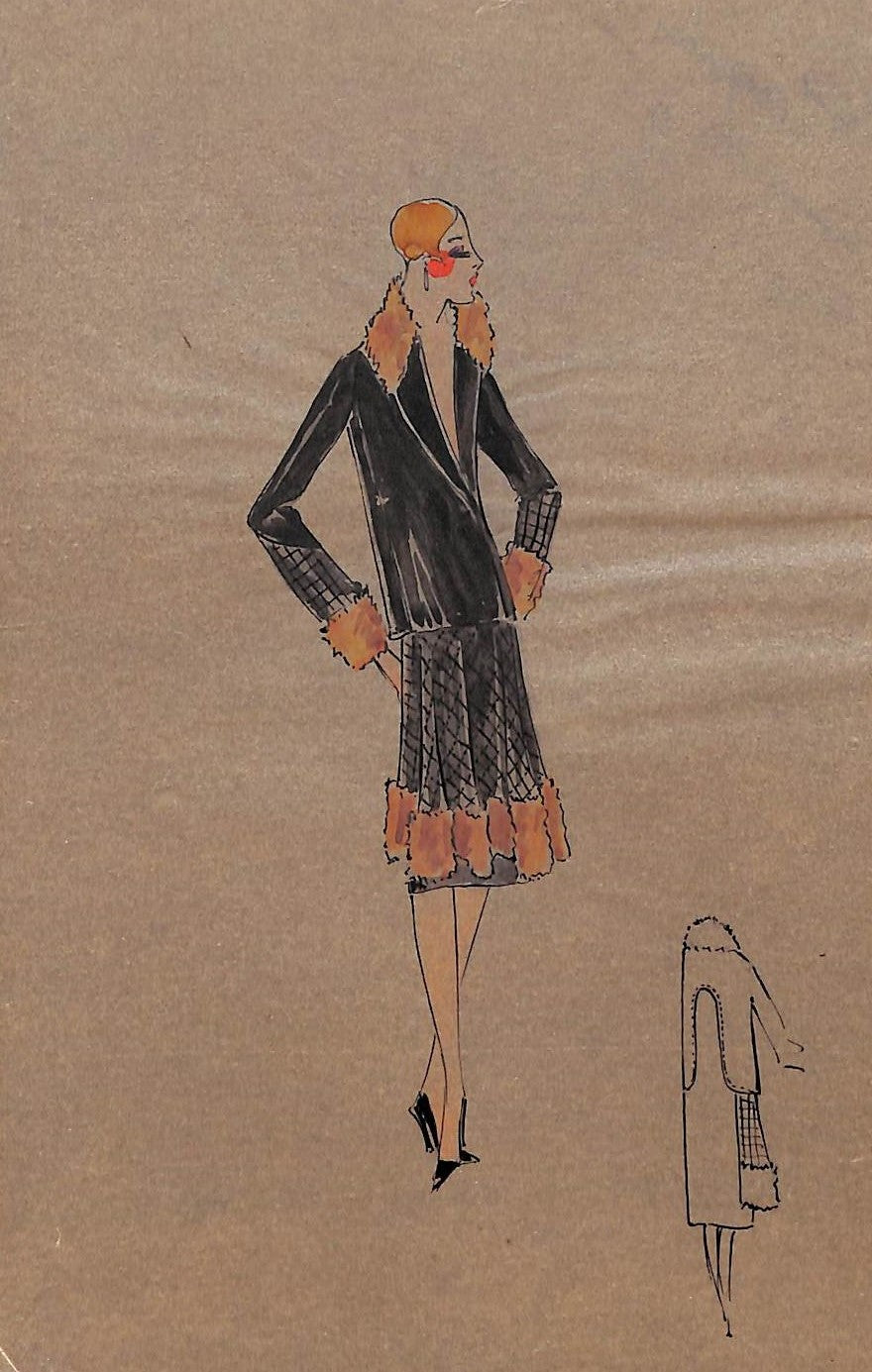 Paquin c1920s Original Fashion Illustration in Gouache