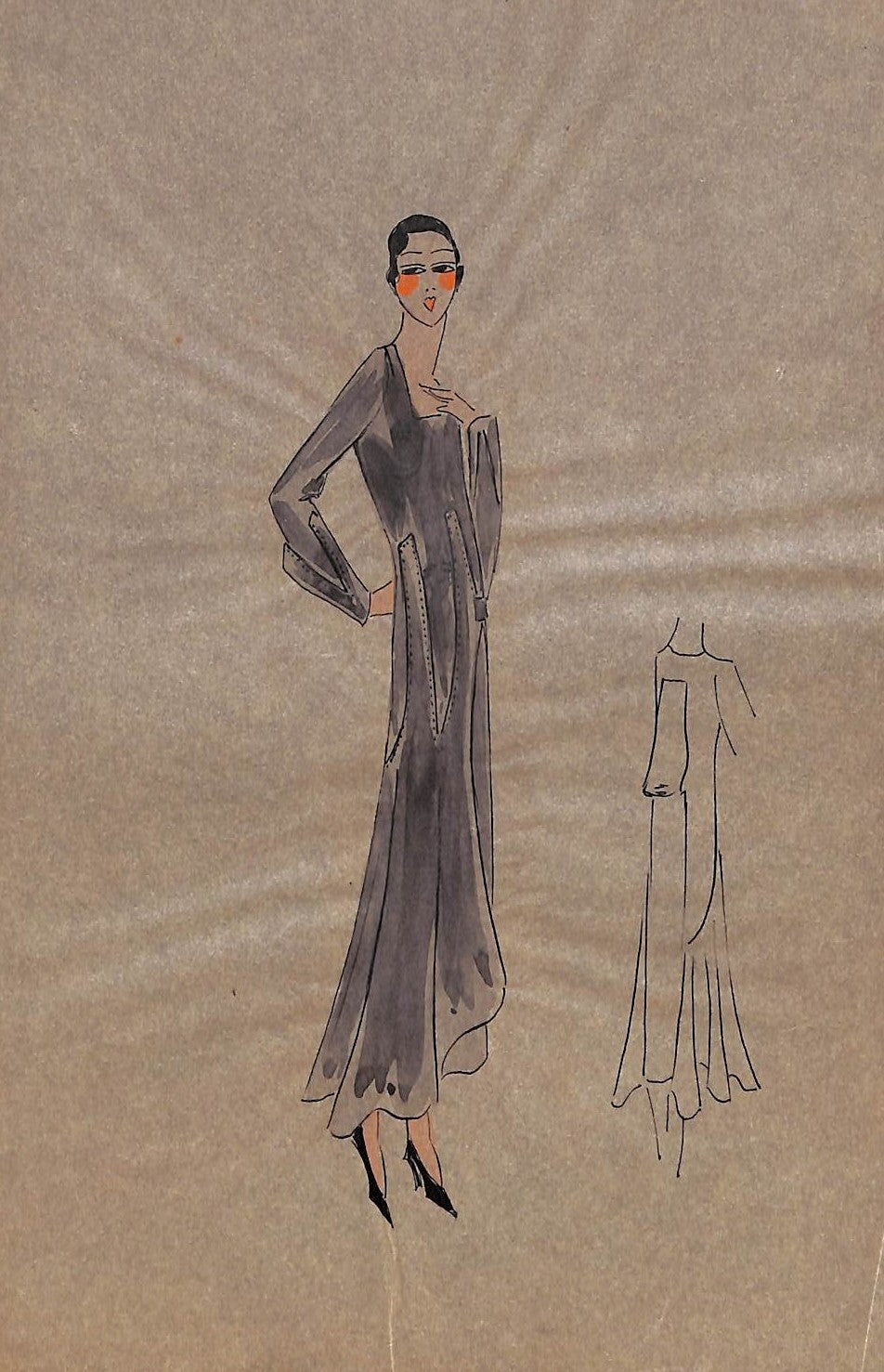 Lanvin of Paris c1920s Original Fashion Illustration in Gouache