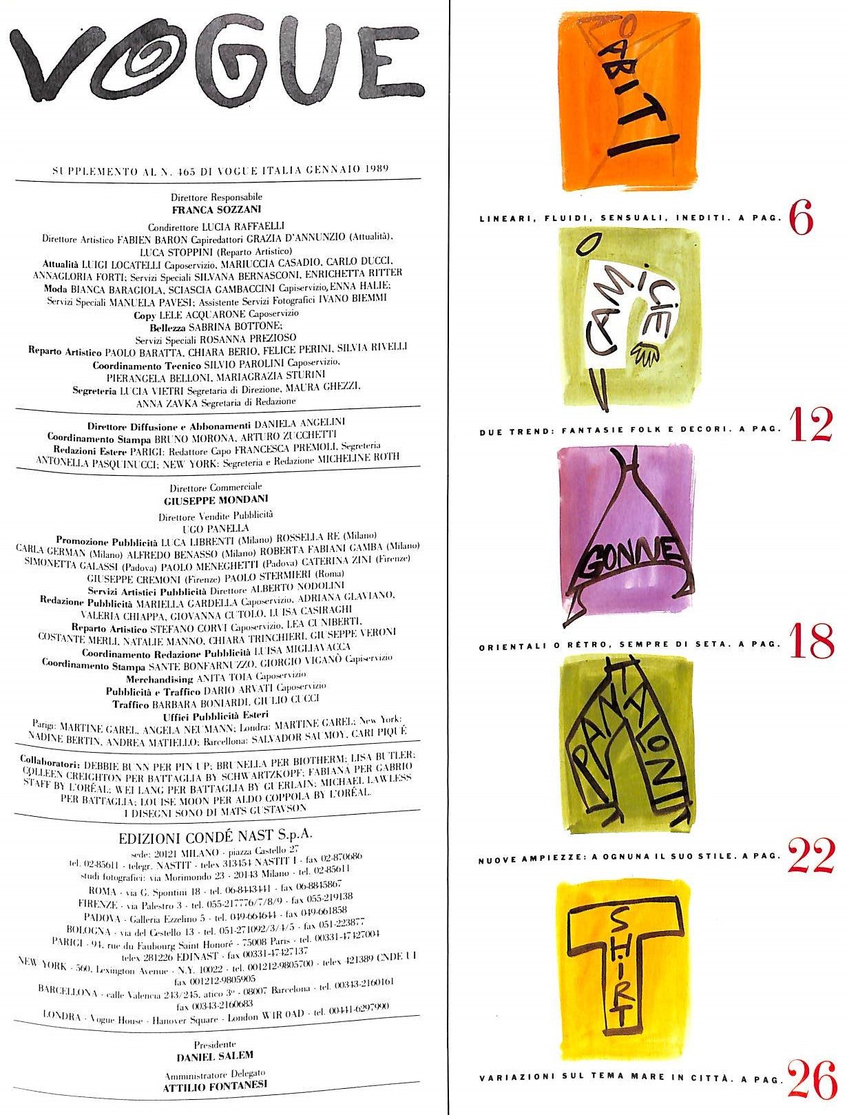 "Vogue: Supplemento Al N. 465 Di Vogue Italia Gennaio" 1989 (SOLD)