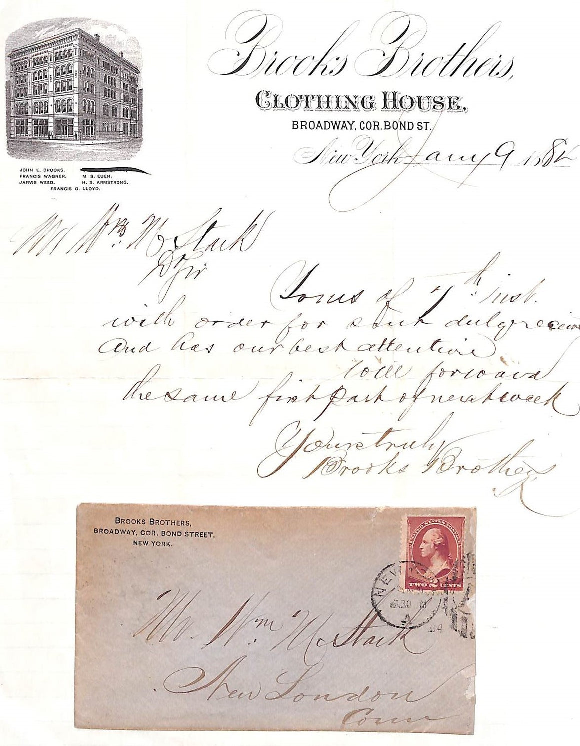 "Brooks Brothers Stationery & Envelope" January 9 1884