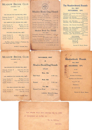 "Set x 7 1897/ 98/ 99/ 1904/ 1907 Calendar Postal Cards for The Meadow Brook Hounds"