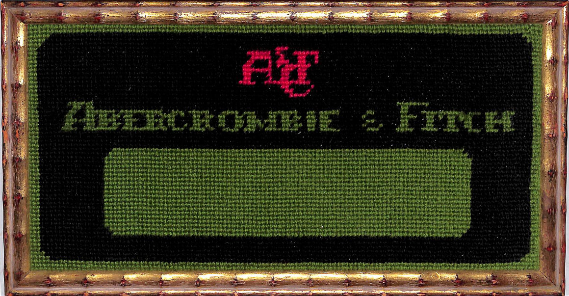 "Abercrombie & Fitch c1960s Needlepoint A&F Logo Sign In Gilt Bamboo Frame" (SOLD)