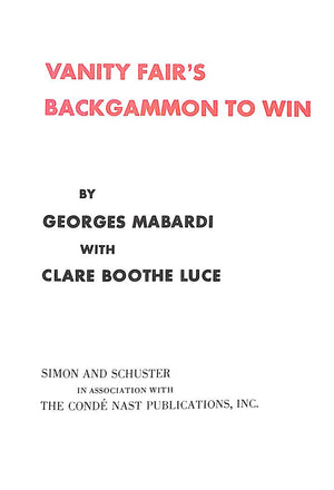 "Vanity Fair's Backgammon To Win" 1974 MABARDI, Georges