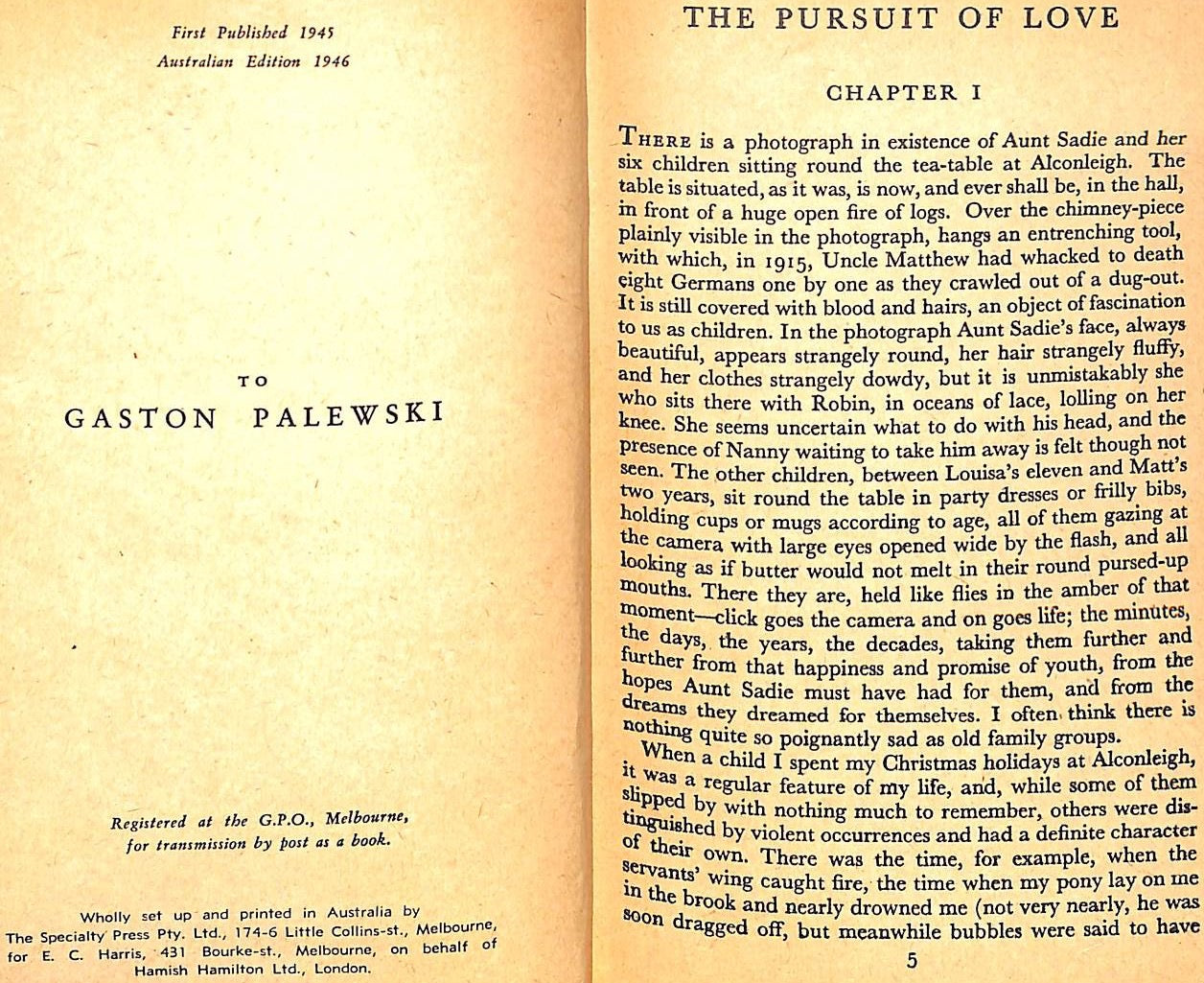 "The Pursuit Of Love" 1946 MITFORD, Nancy (SOLD)