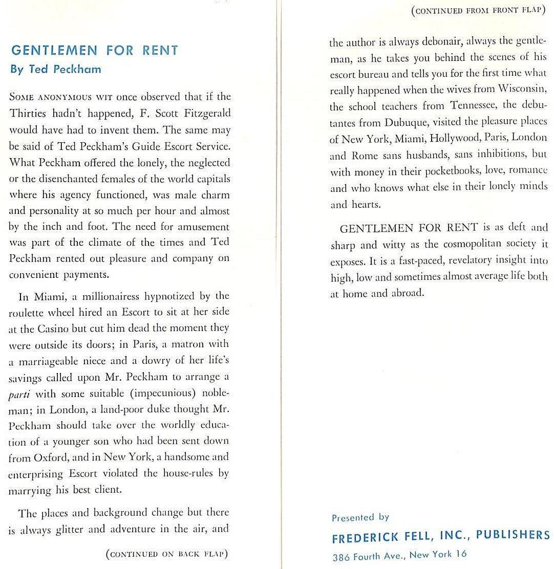 "Gentlemen For Rent" 1955 PECKHAM, Ted