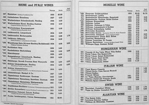 "Wine List: The Waldorf-Astoria" 1938