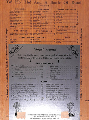 "Sugie" Of Hollywood & Beverly Hills The Tropics c1936 Menu