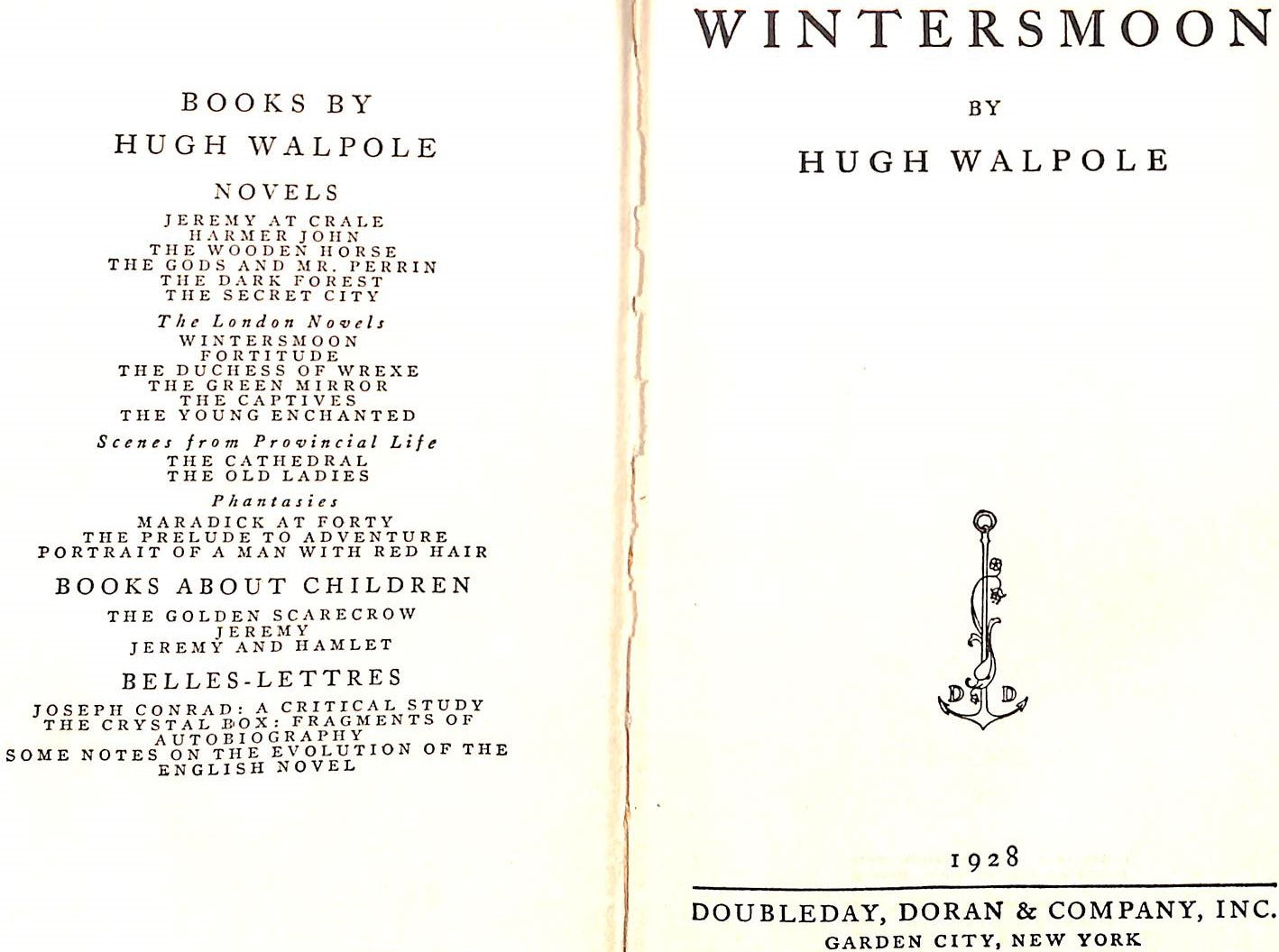 "Wintersmoon A Romance Of Modern London Society" 1928 WALPOLE, Hugh