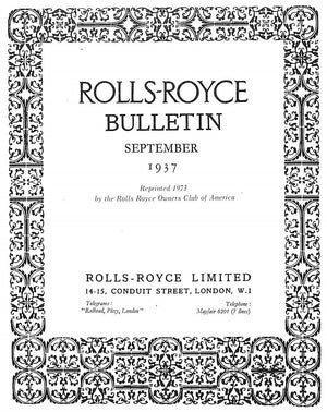 "Rolls-Royce Bulletin: September 1937"