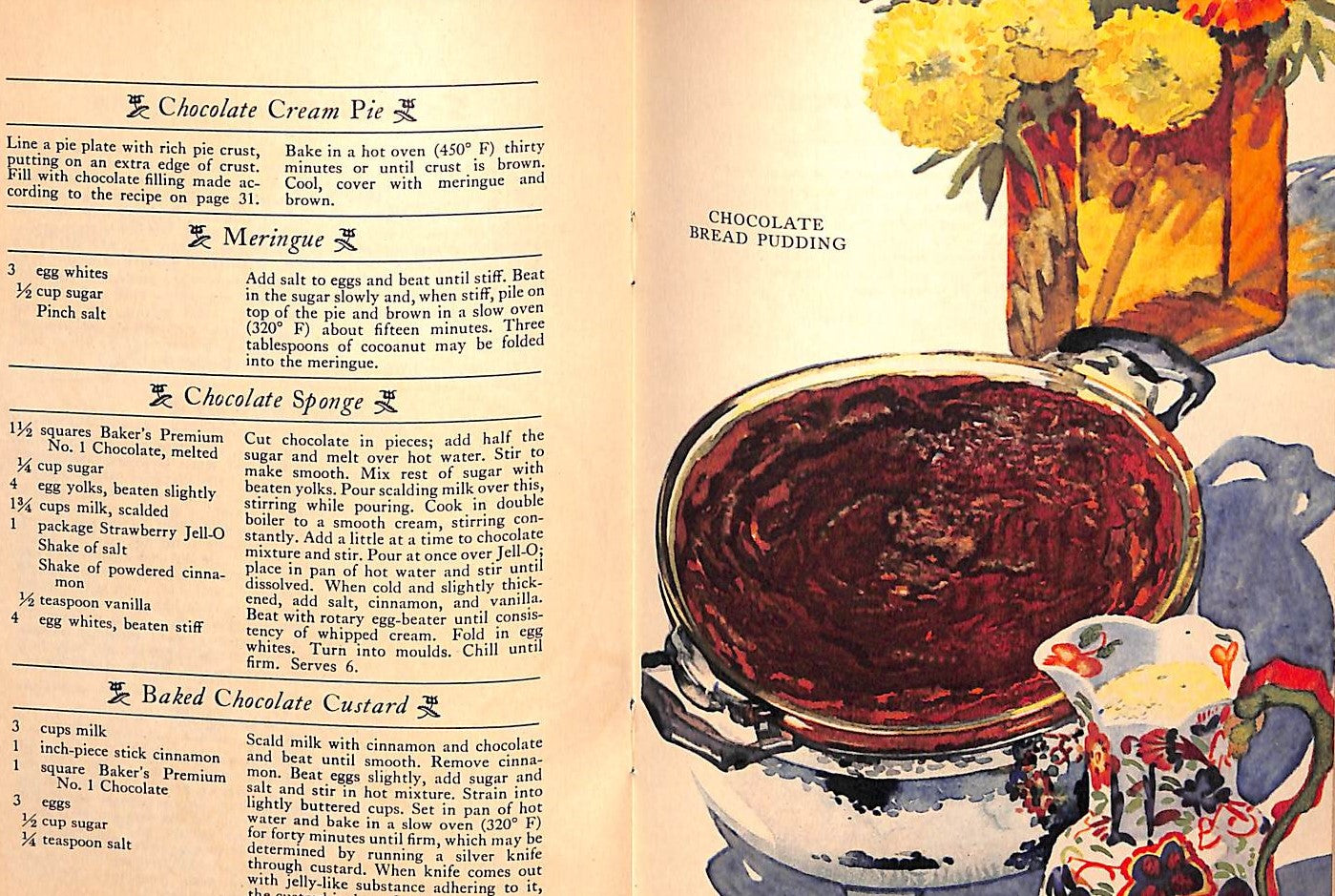 "Famous Recipes For Baker's Chocolate And Breakfast Cocoa" 1928 HOWE, Robin