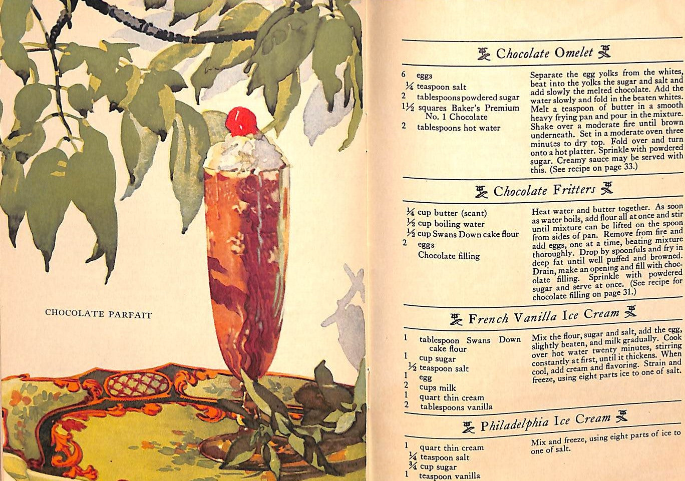 "Famous Recipes For Baker's Chocolate And Breakfast Cocoa" 1928 HOWE, Robin