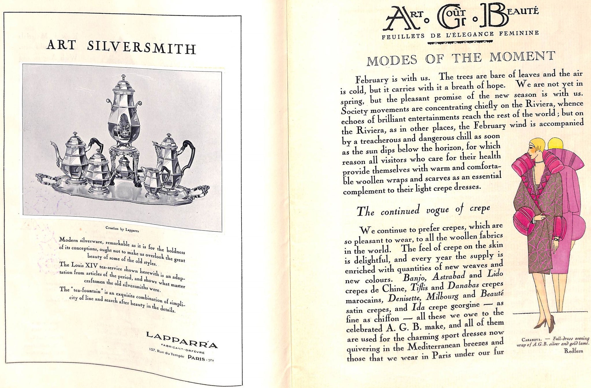 A.G.B. Art Gout Beaute: Feuillets L'Elegance Feminine Fevrier 1928