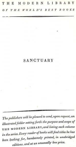 "Sanctuary" 1932 FAULKNER, William