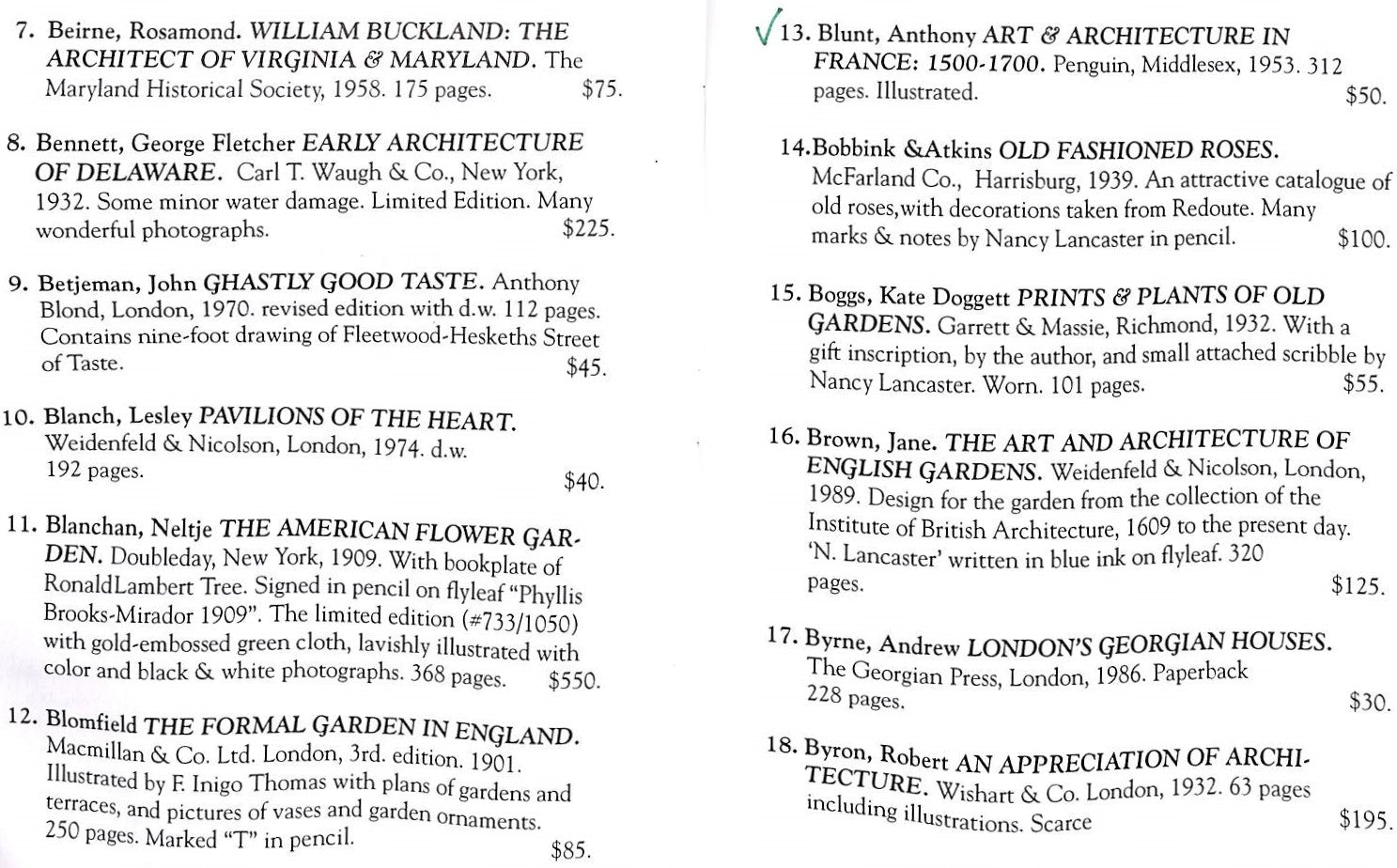 "Books from the Library of Nancy Lancaster" Kinsey Marable & Co (SOLD)