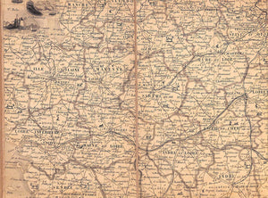 "32-Fold Parchment Linen Map of France 1850" PERROT, A. M.