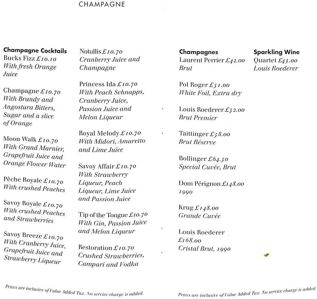 "Savoy London American Bar Cocktail Menu" 1988 (SOLD)