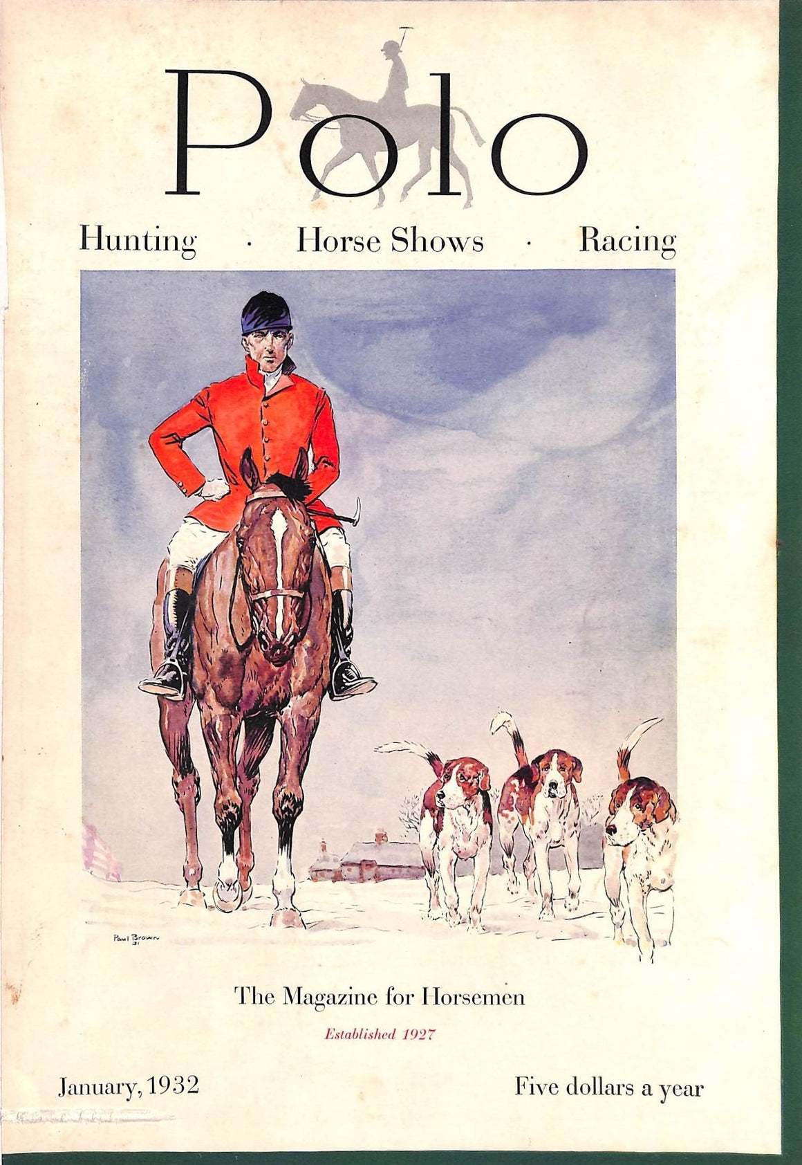 "Polo Magazine January, 1932" w/ Paul Brown Fox-Hunter Cover