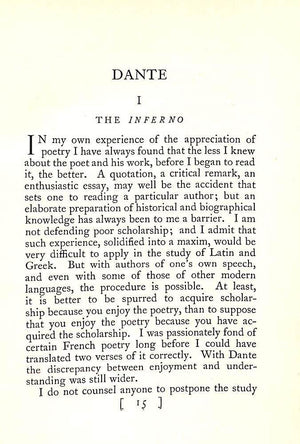 "Dante: The Poets On The Poets" 1929 ELIOT, T.S. (SOLD)