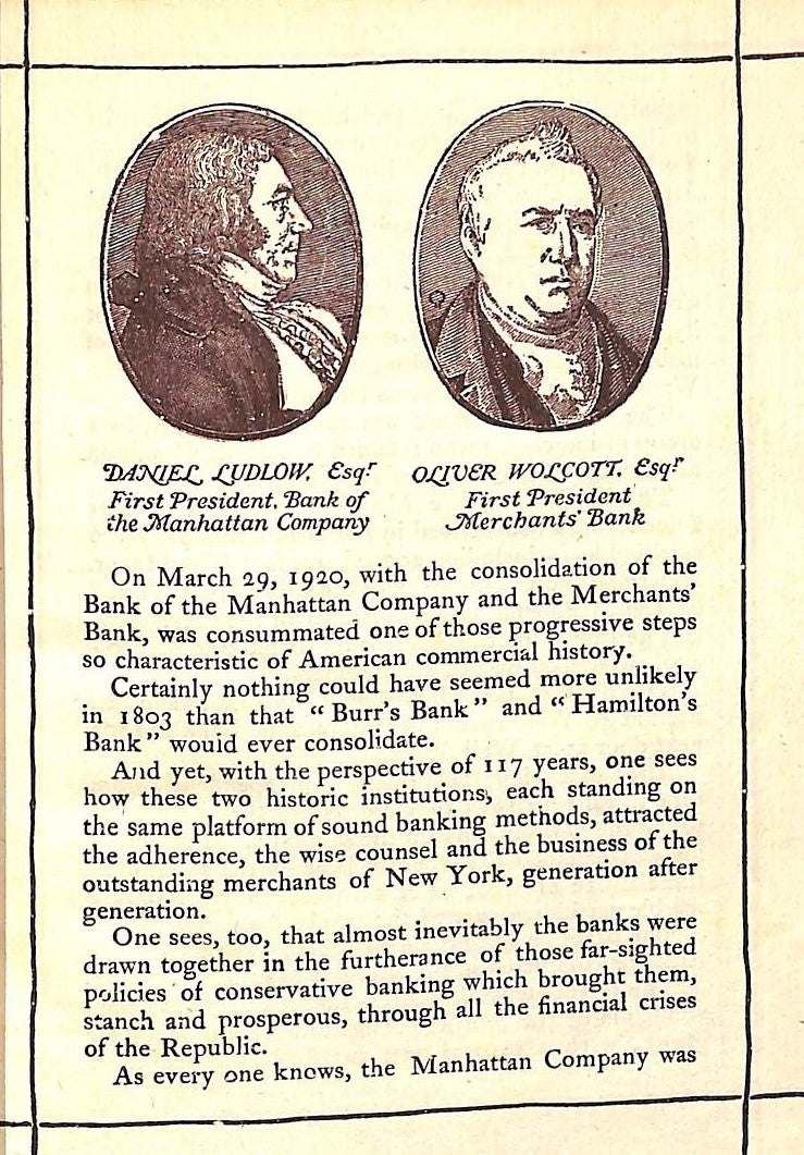 "Early New-York & The Bank Of The Manhattan Company" 1920 (SOLD)