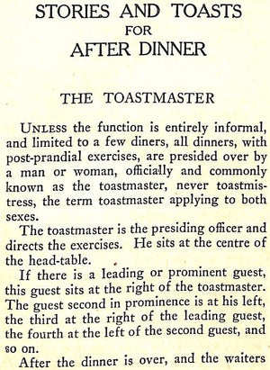 "Stories and Toasts for After Dinner" 1914 FOWLER, Nathaniel C. Jr.