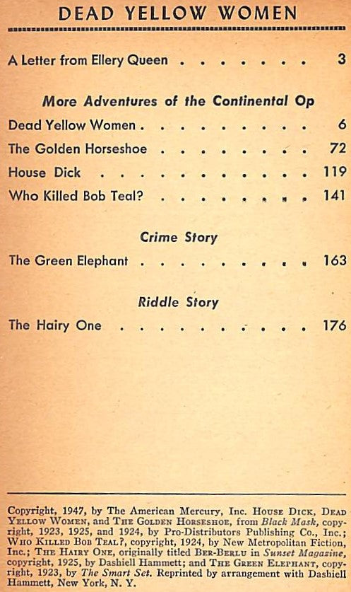 "Dead Yellow Women" 1947 HAMMETT, Dashiell (SOLD)
