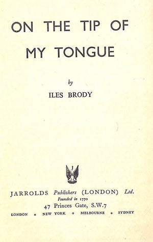 "On The Tip Of My Tongue: A Book For The Gourmet" 1946 BRODY, Iles