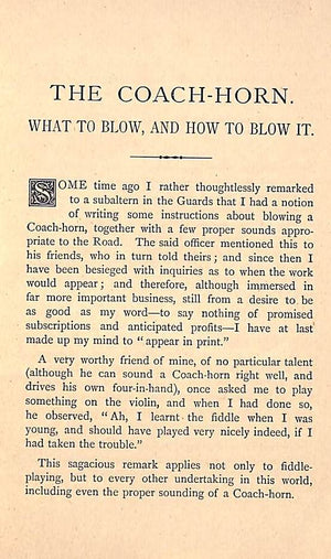 "The Coach-Horn: What To Blow, And How To Blow It" 1888 An Old Guard, pseud. [L.C.R. Cameron] (SOLD)