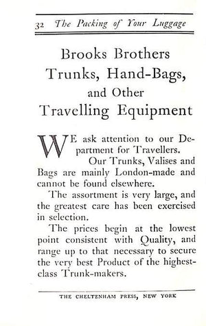 "Brooks Brothers: The Packing Of Your Luggage" 1907 (SOLD)