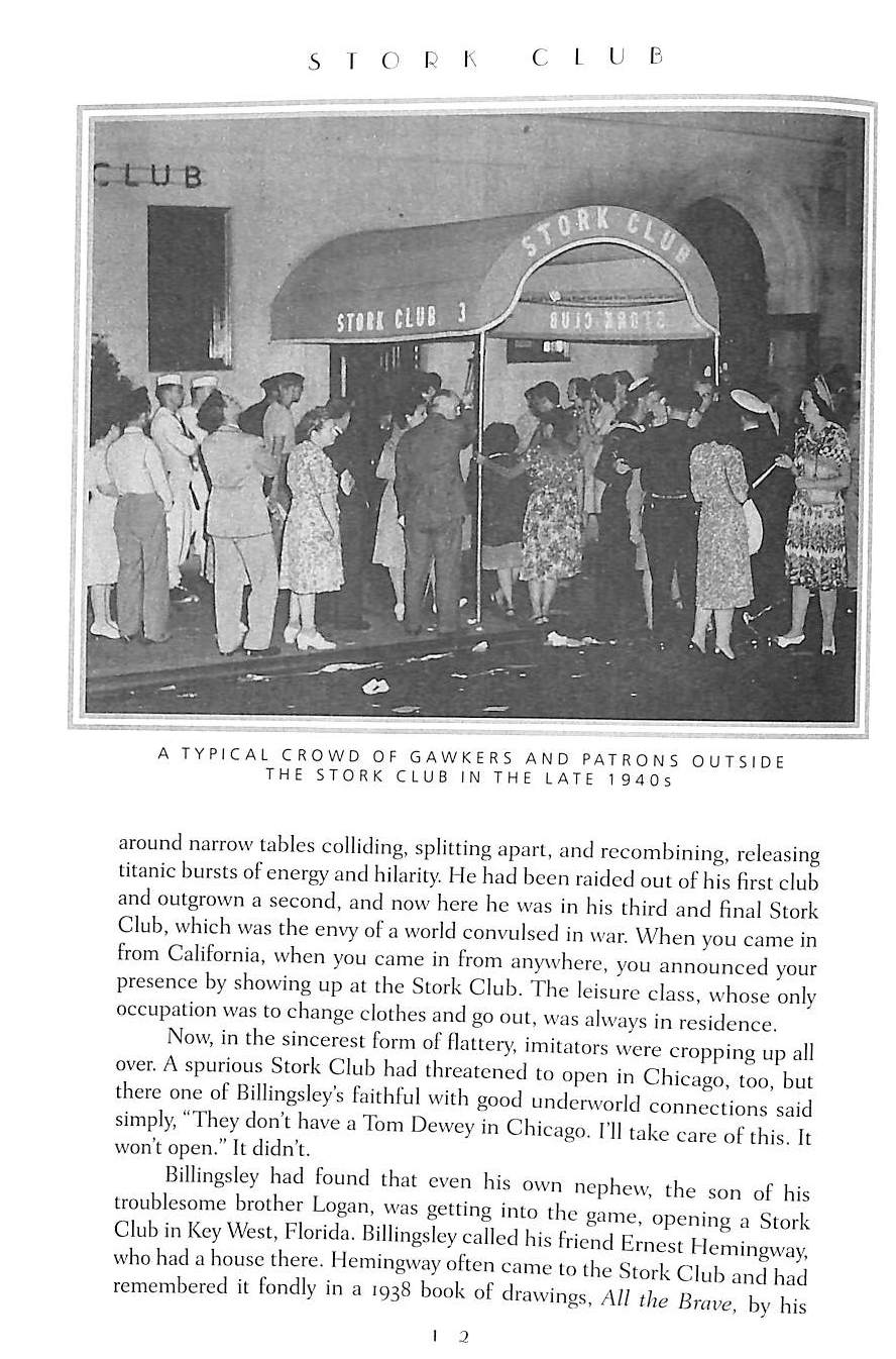 "Stork Club: America's Most Famous Nightspot And The Lost World Of Cafe Society" 2000 BLUMENTHAL, Ralph