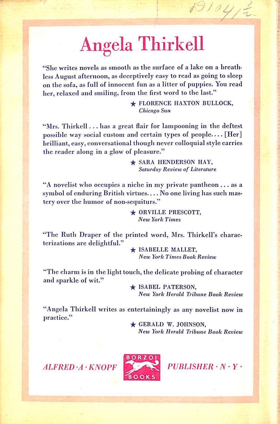 "The Duke's Daughter" 1951 THIRKELL, Angela