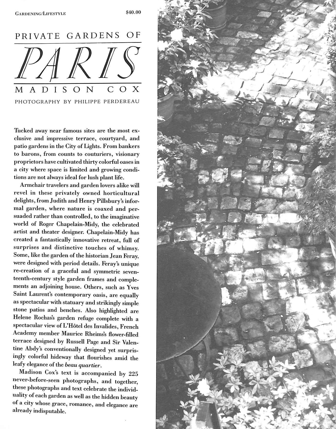 "Private Gardens Of Paris" 1989 COX, Madison (SOLD)