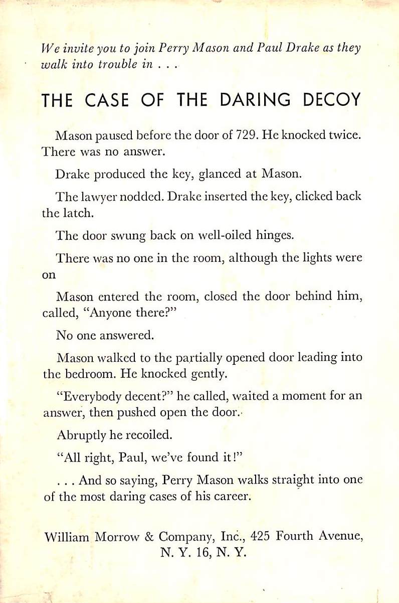 "The Case Of The Daring Decoy" 1957 GARDNER, Erle Stanley