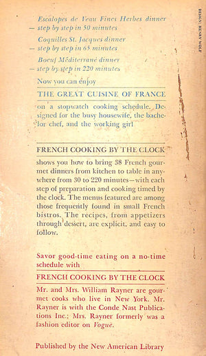 "French Cooking By The Clock" 1965 RAYNER, William and Chesbrough